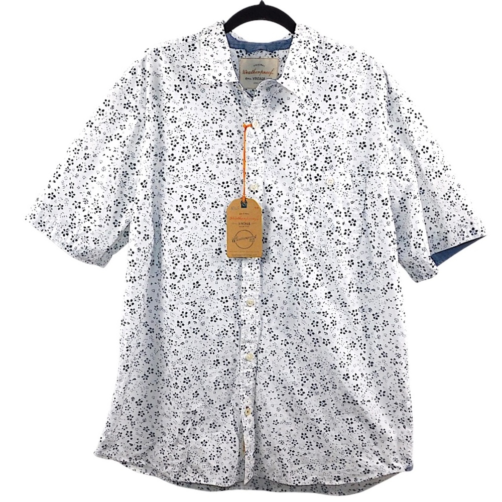 Weatherproof Vintage‎ Men’s Short Sleeve Button Down Shirt XL White Blue NWT